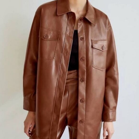 Wilfred The Ganna Vegan Leather Shirt Jacket Brown Size M - Picture 16 of 16